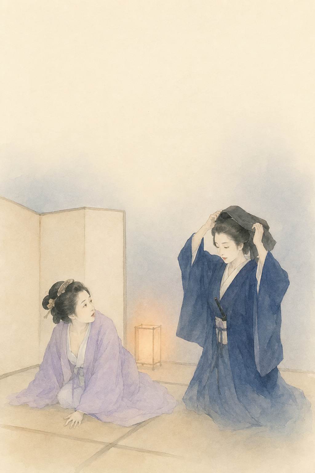 主誰糸春雨 頭巾を外すおやす