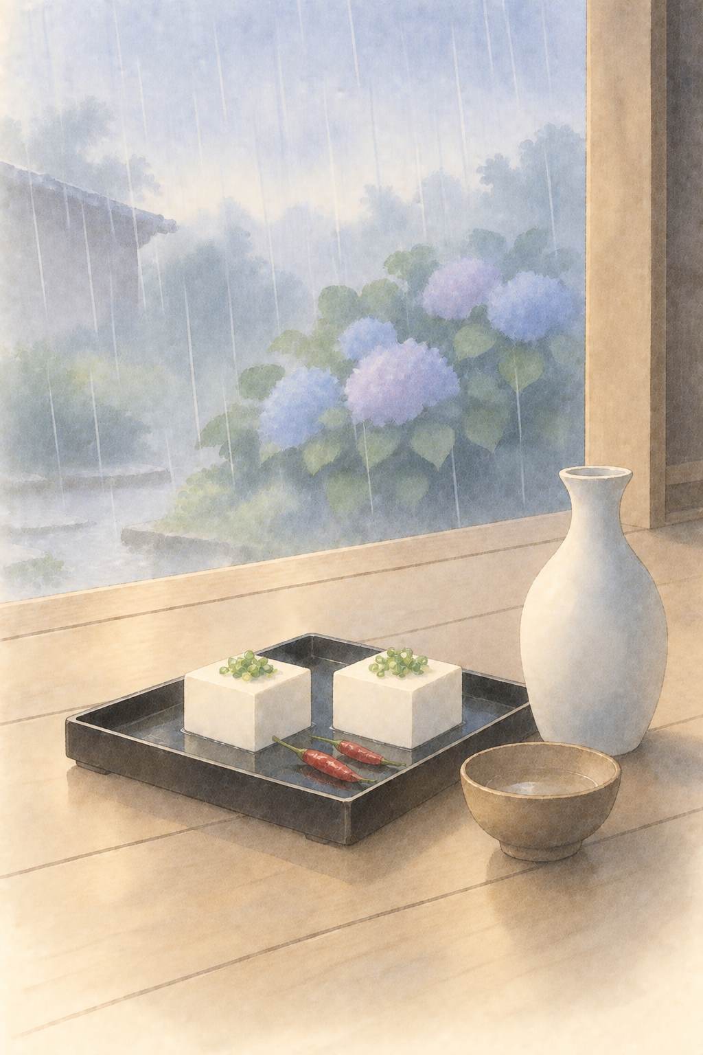 二人奴 雨の縁側の奴豆腐