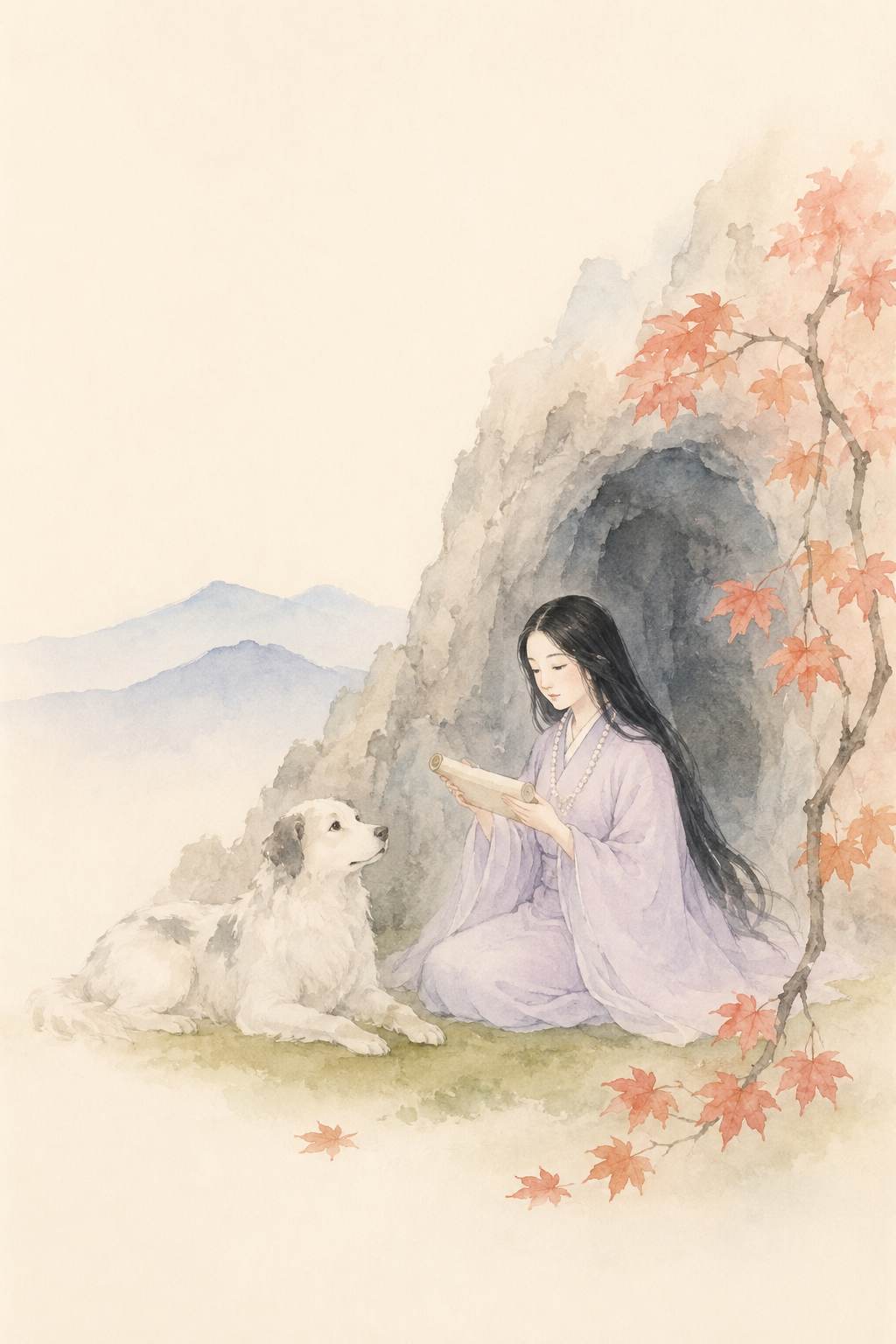 八犬伝富山の段 岩屋の伏姫と八房