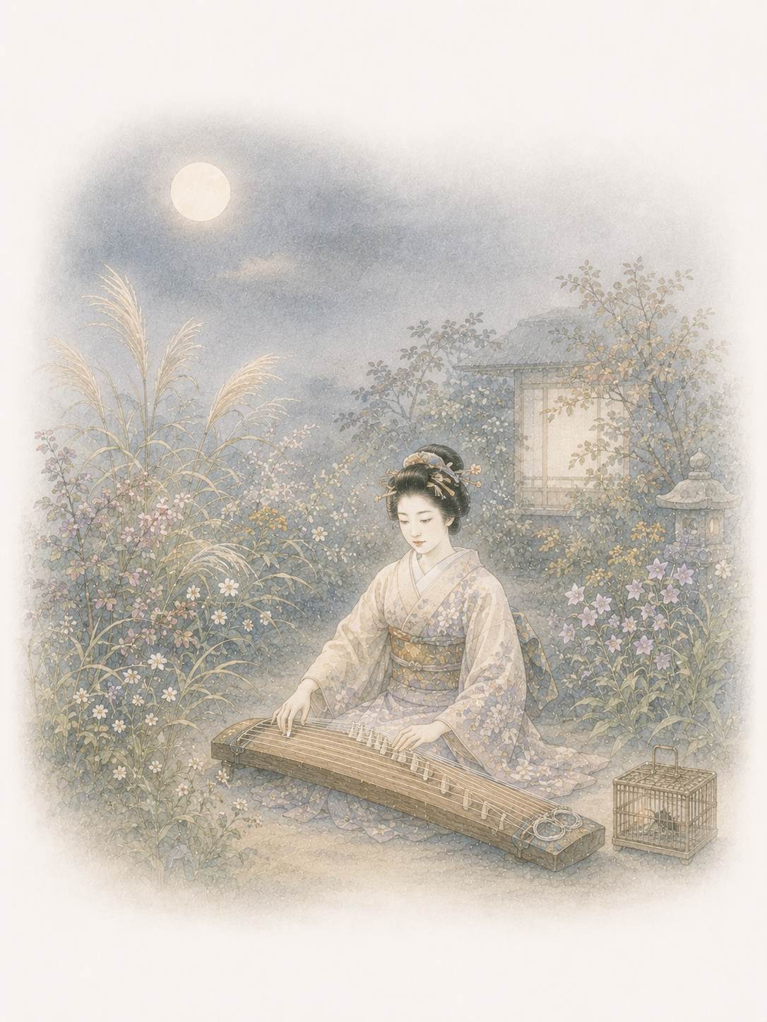 秋の色種 月夜の琴