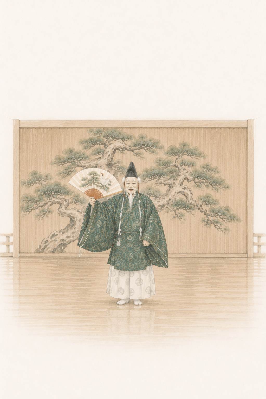 翁千歳三番叟 白式尉の翁_能絵風_頭小