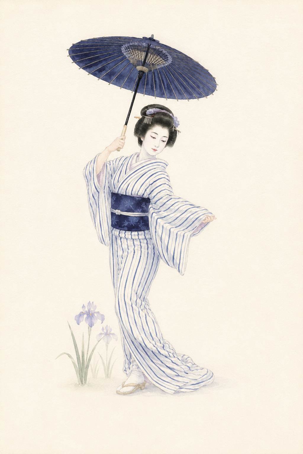 菖蒲浴衣 踊り手_生成り背景