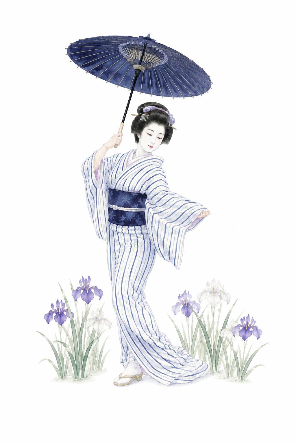 菖蒲浴衣 踊り手_純白背景