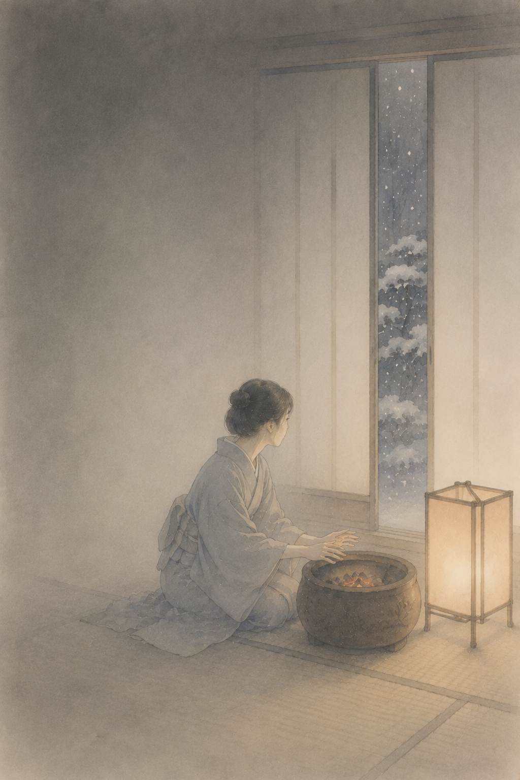 雪の夜 初版_暗い座敷